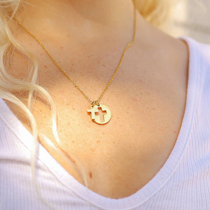 Cutout 2 Piece Cross Necklace - Premium 18K Gold PVD Stainless Steel