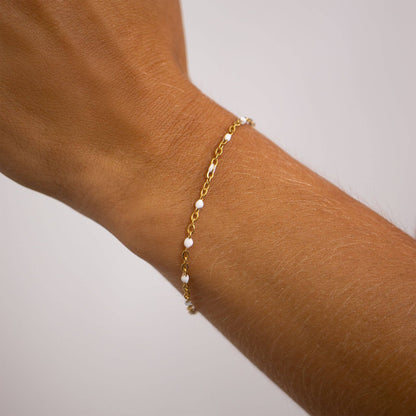 White Confetti Chain Bracelet- Premium 18K Gold PVD Stainless Steel