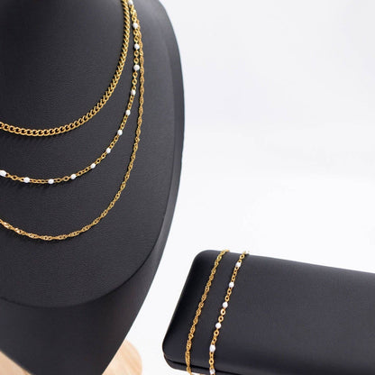 White Confetti Chain Bracelet- Premium 18K Gold PVD Stainless Steel