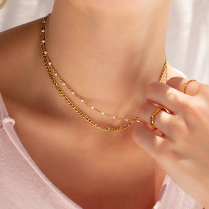 White Confetti Chain Necklace - Premium 18K Gold PVD Stainless Steel