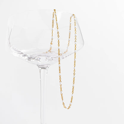 White Confetti Chain Necklace - Premium 18K Gold PVD Stainless Steel