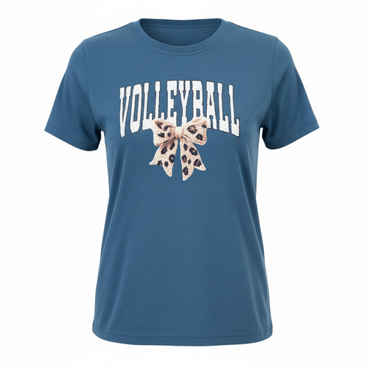 Leopard Bow Volleyball Tee – Heather Deep Teal