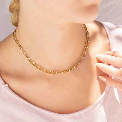 White Confetti Chain Necklace - Premium 18K Gold PVD Stainless Steel