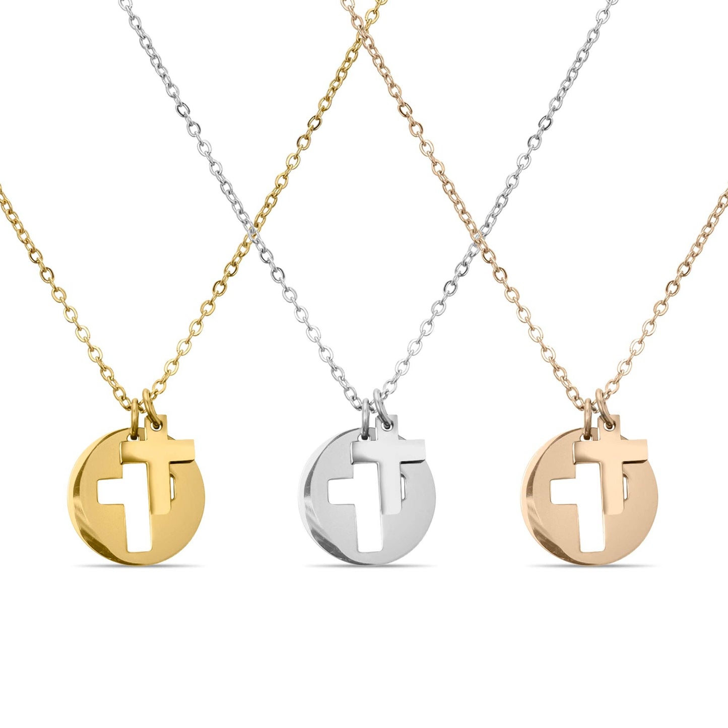 Cutout 2 Piece Cross Necklace - Premium 18K Gold PVD Stainless Steel