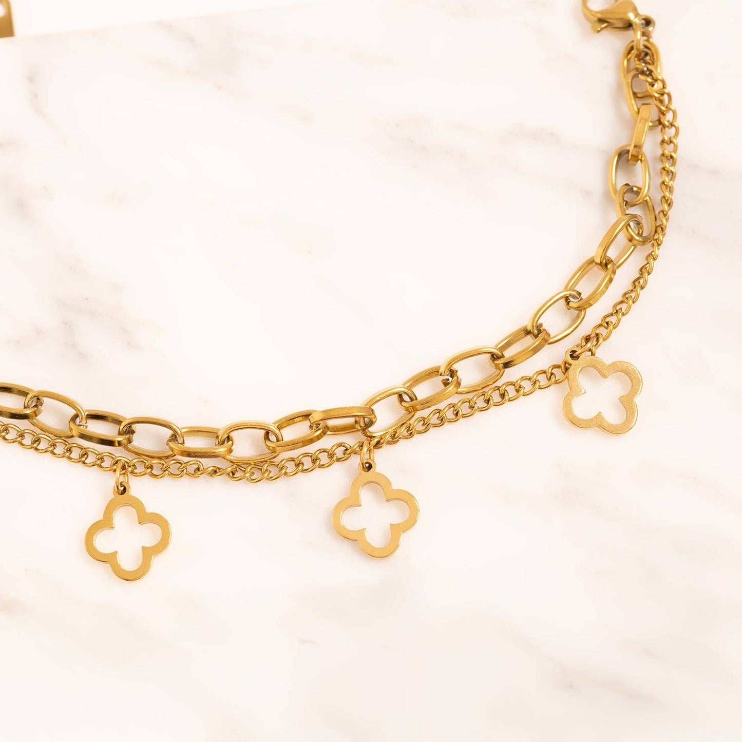 Lucky Clover Charm Bracelet - Premium 18K Gold PVD Stainless Steel