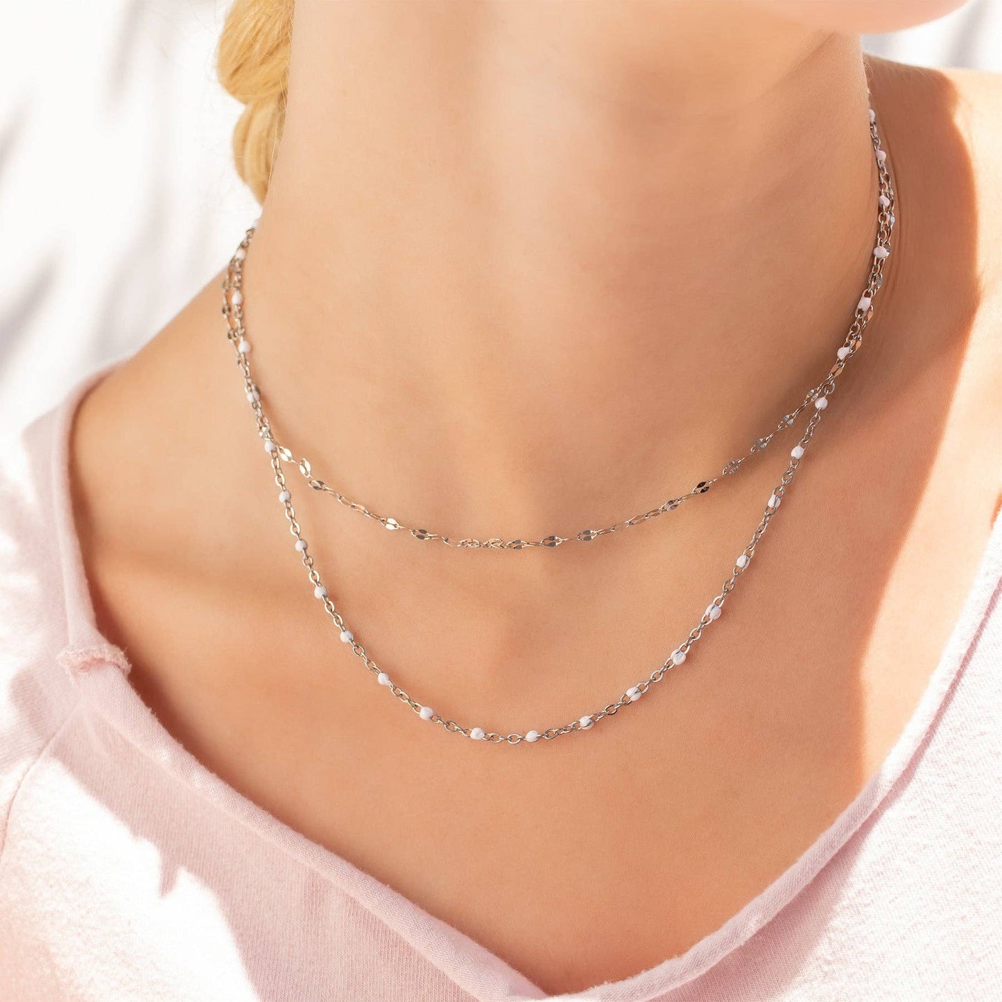 White Confetti Chain Necklace - Premium 18K Gold PVD Stainless Steel
