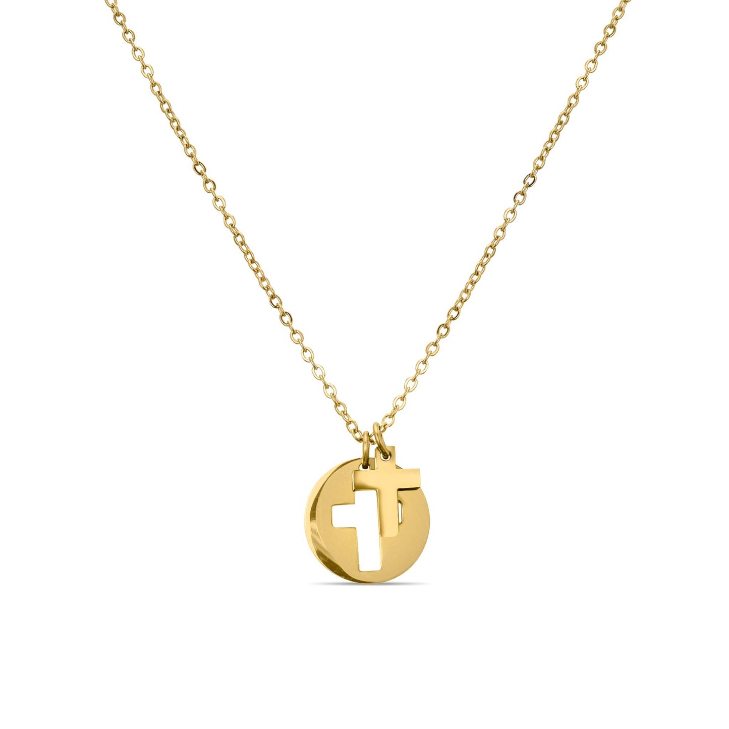 Cutout 2 Piece Cross Necklace - Premium 18K Gold PVD Stainless Steel