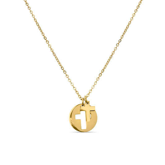 Cutout 2 Piece Cross Necklace - Premium 18K Gold PVD Stainless Steel