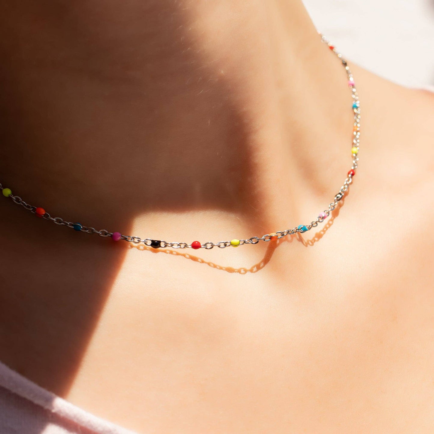 Multi-Color Confetti Chain Necklace - Premium 18K Gold PVD Stainless Steel
