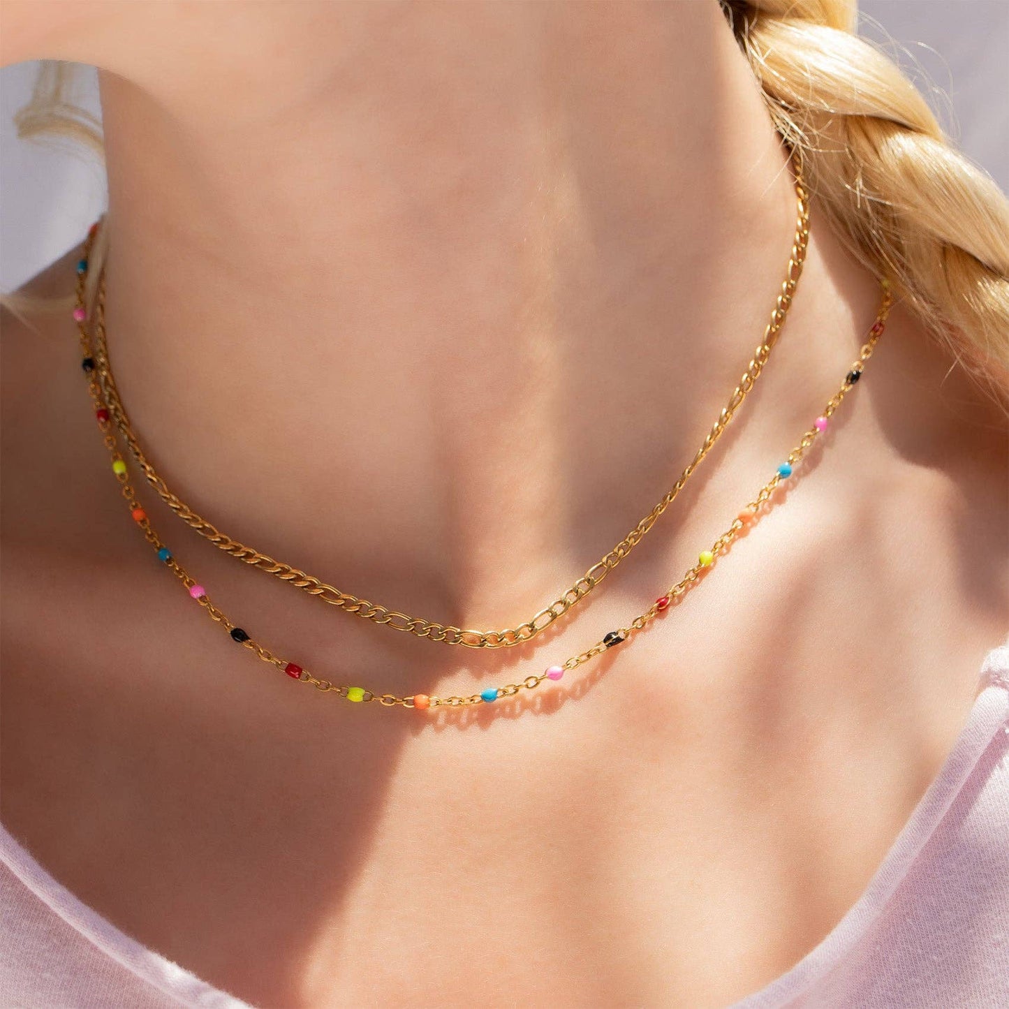 Multi-Color Confetti Chain Necklace - Premium 18K Gold PVD Stainless Steel