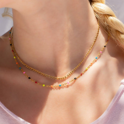 Multi-Color Confetti Chain Necklace - Premium 18K Gold PVD Stainless Steel