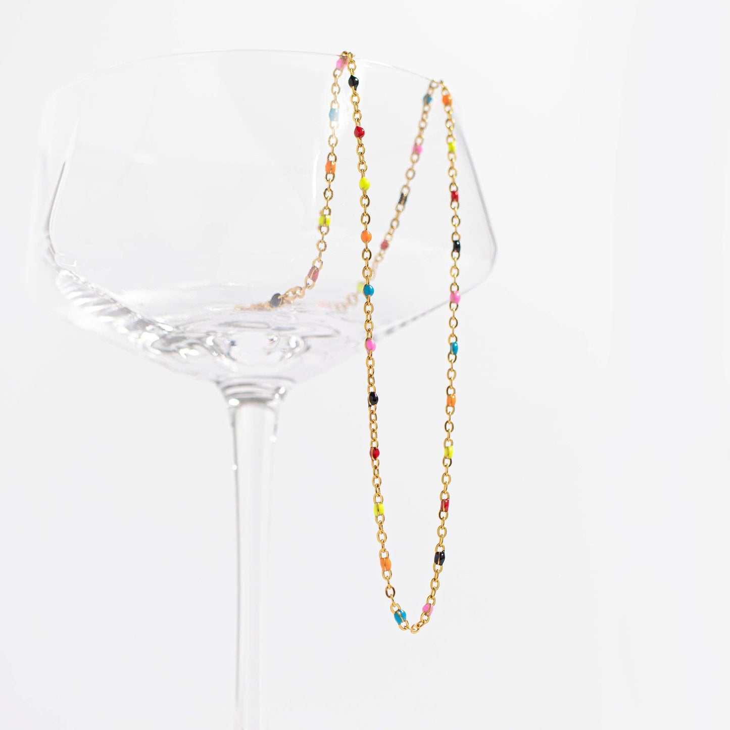 Multi-Color Confetti Chain Necklace - Premium 18K Gold PVD Stainless Steel