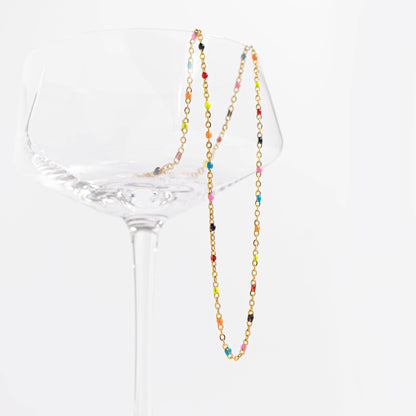 Multi-Color Confetti Chain Necklace - Premium 18K Gold PVD Stainless Steel