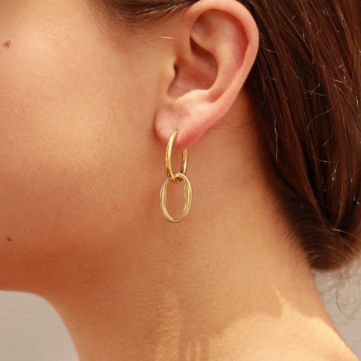 Interlocked Oval Pendant Earrings - Premium 18K Gold PVD Stainless Steel