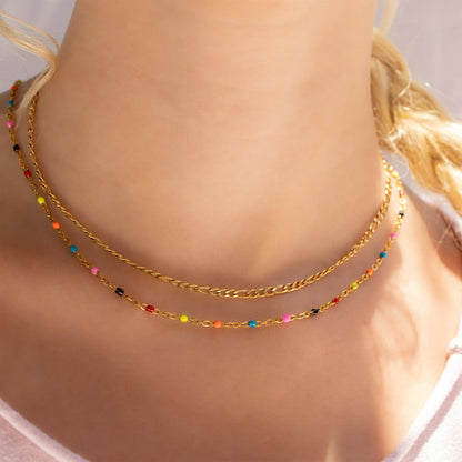 Multi-Color Confetti Chain Necklace - Premium 18K Gold PVD Stainless Steel
