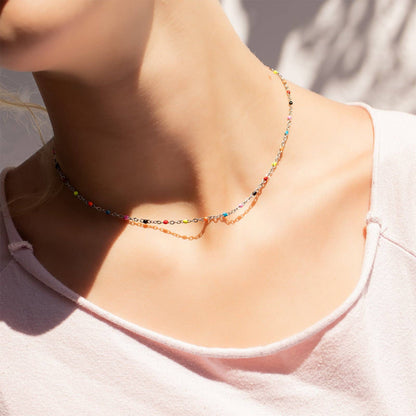 Multi-Color Confetti Chain Necklace - Premium 18K Gold PVD Stainless Steel