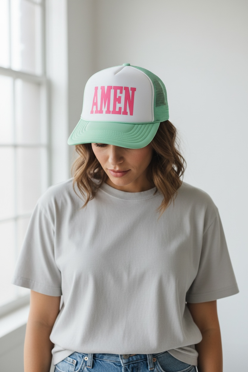 Amen - Seafoam and White Trucker Hat