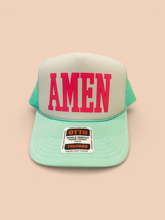 Amen - Seafoam and White Trucker Hat