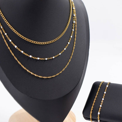 White Confetti Chain Necklace - Premium 18K Gold PVD Stainless Steel