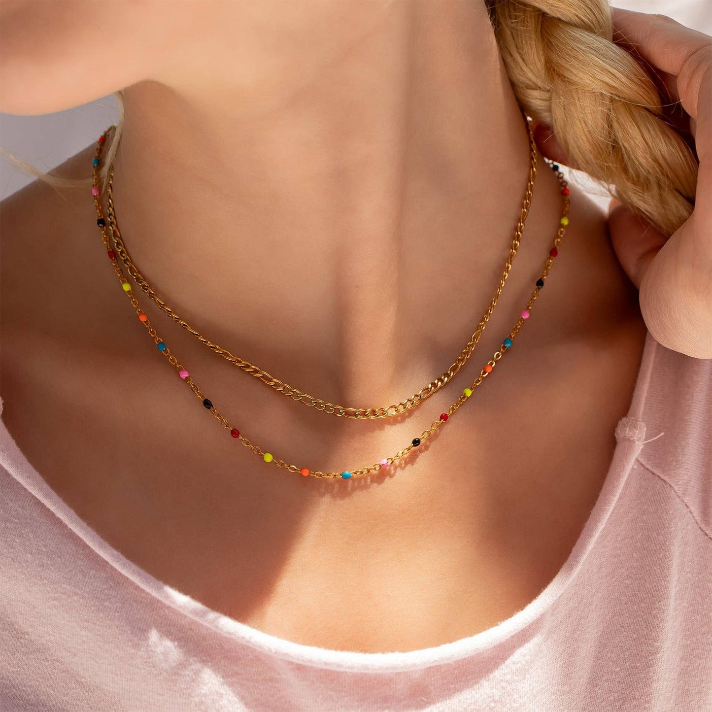 Multi-Color Confetti Chain Necklace - Premium 18K Gold PVD Stainless Steel