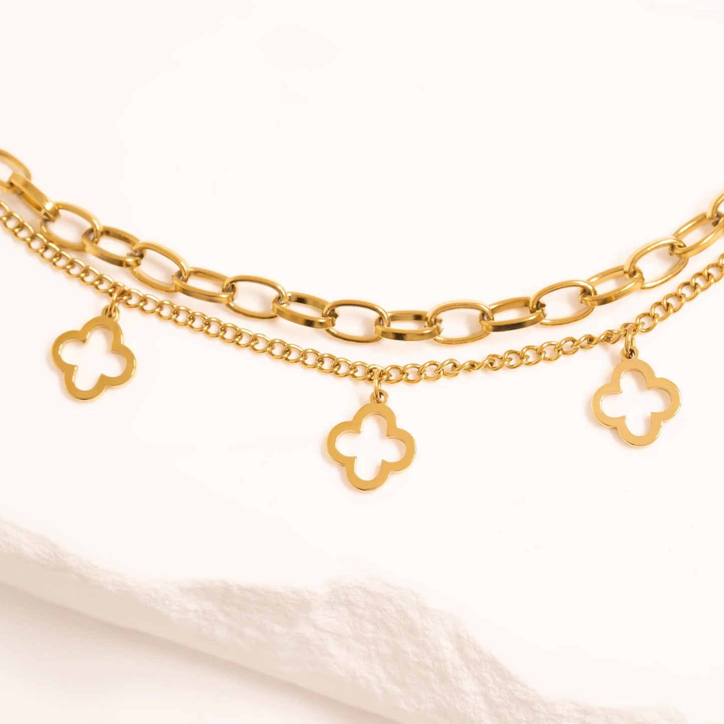 Lucky Clover Charm Bracelet - Premium 18K Gold PVD Stainless Steel